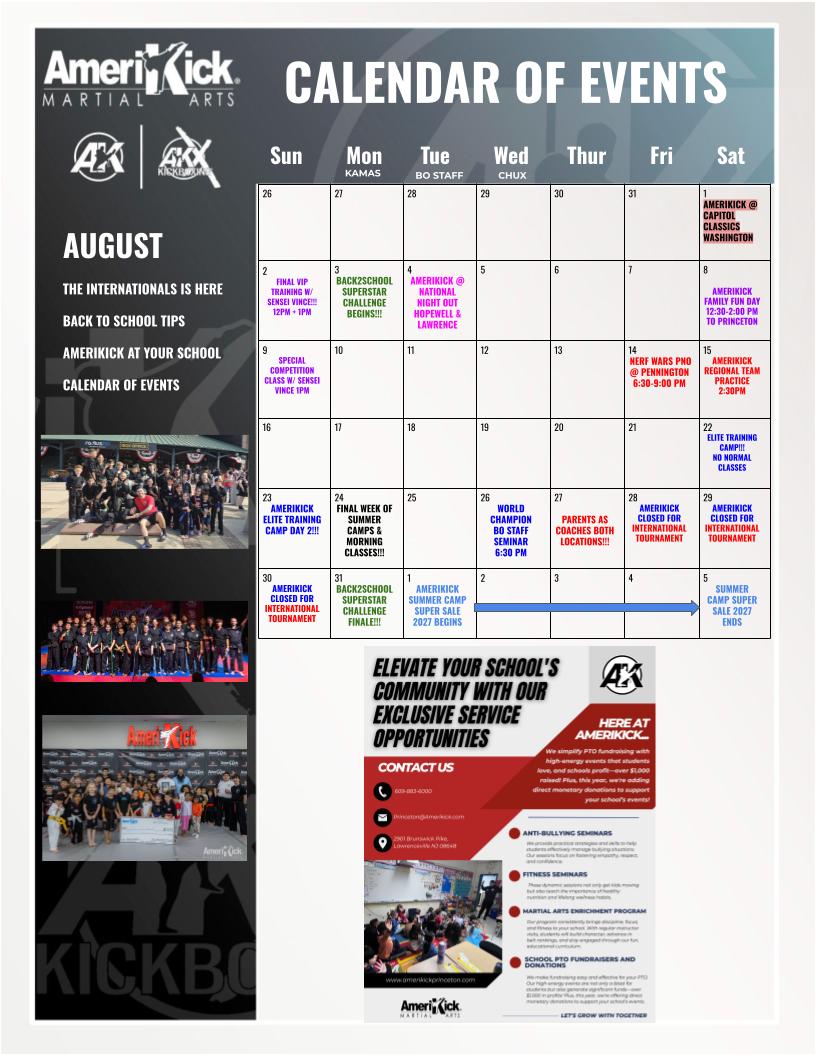 Amerikick August 2026 Newsletter — August Calendar of Events