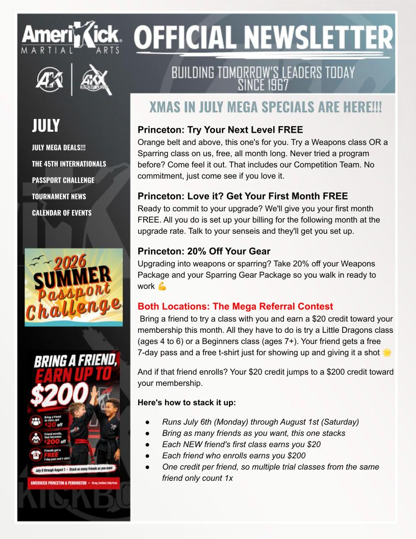 Amerikick July 2026 Newsletter — Xmas in July Mega Specials