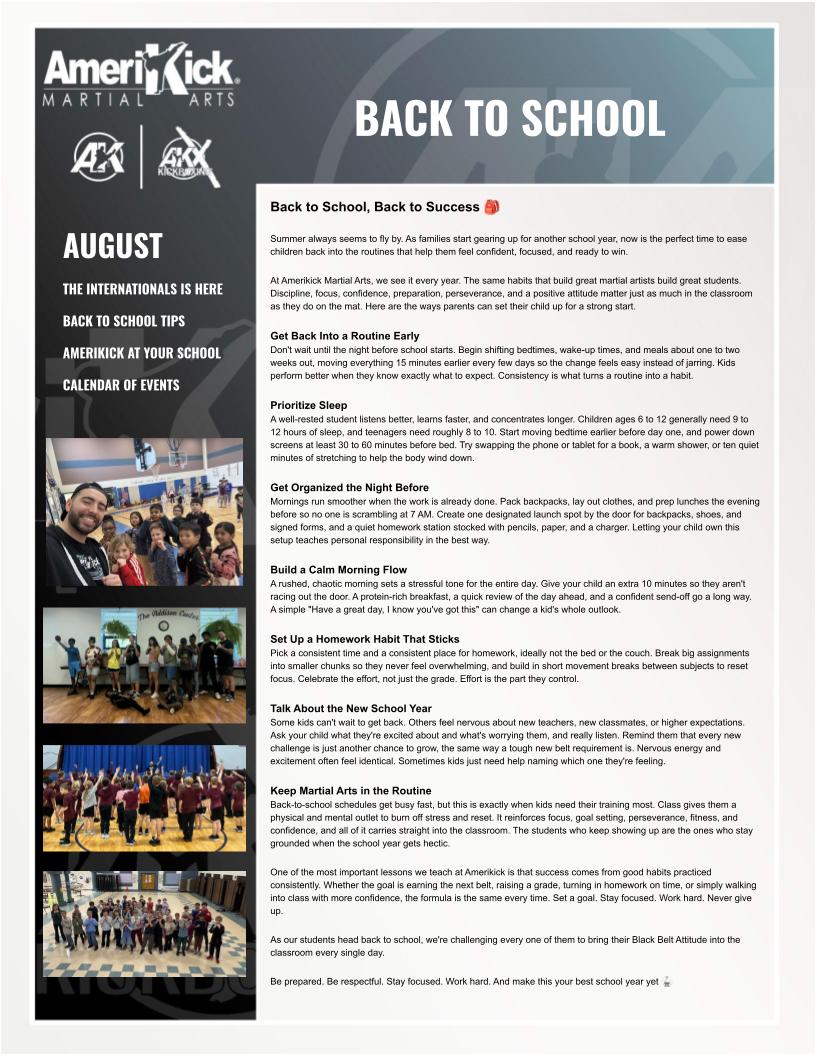 Amerikick August 2026 Newsletter — Back to School tips
