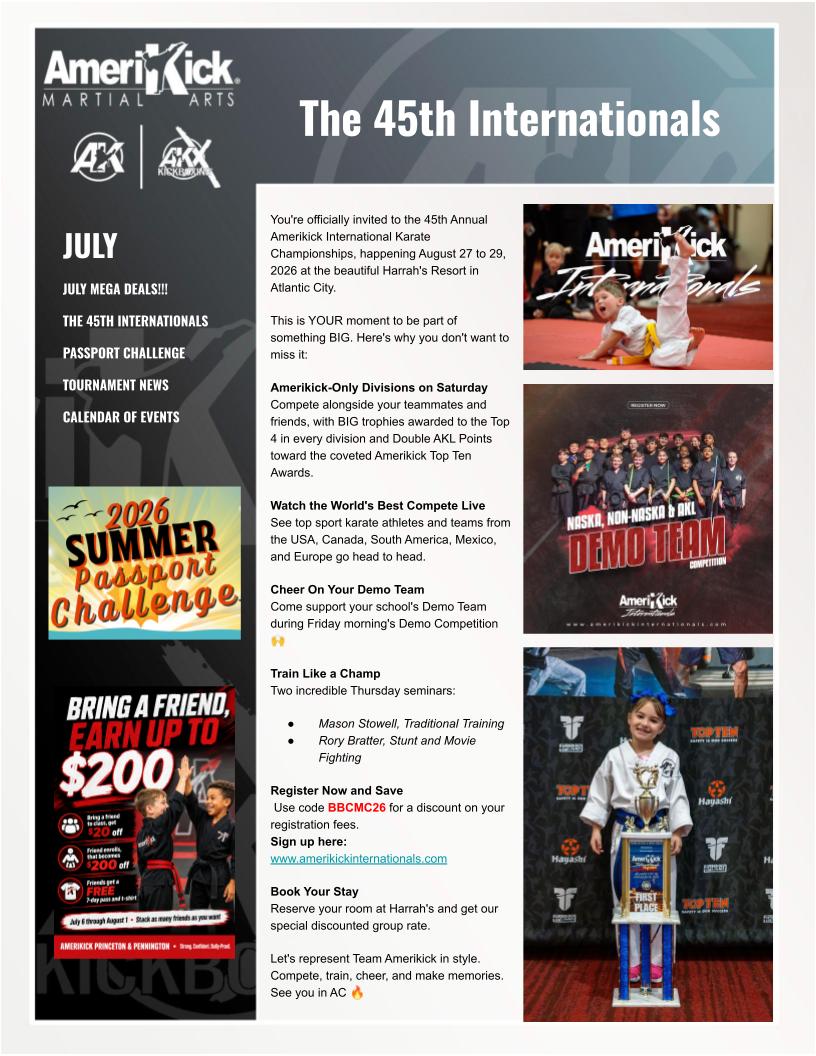 Amerikick July 2026 Newsletter — The 45th Internationals
