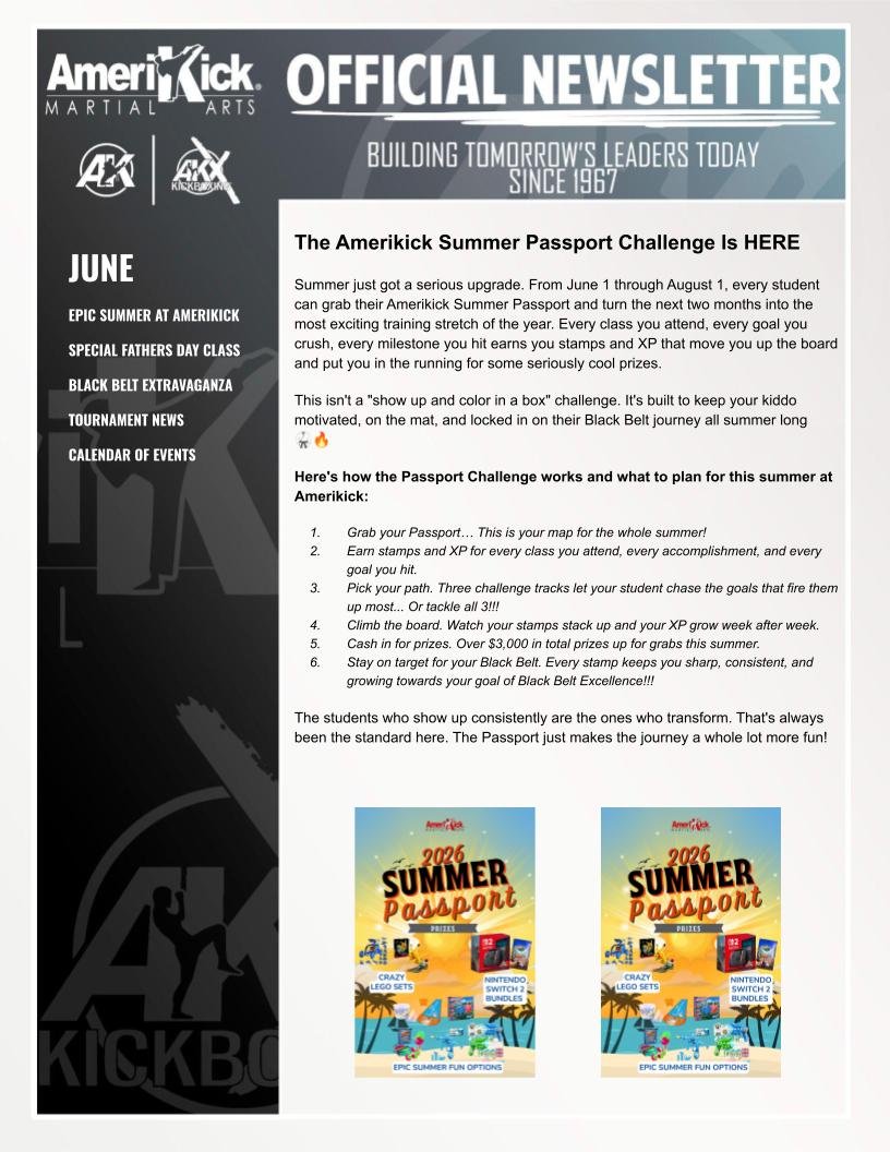 Amerikick June 2026 Newsletter — Summer Passport Challenge