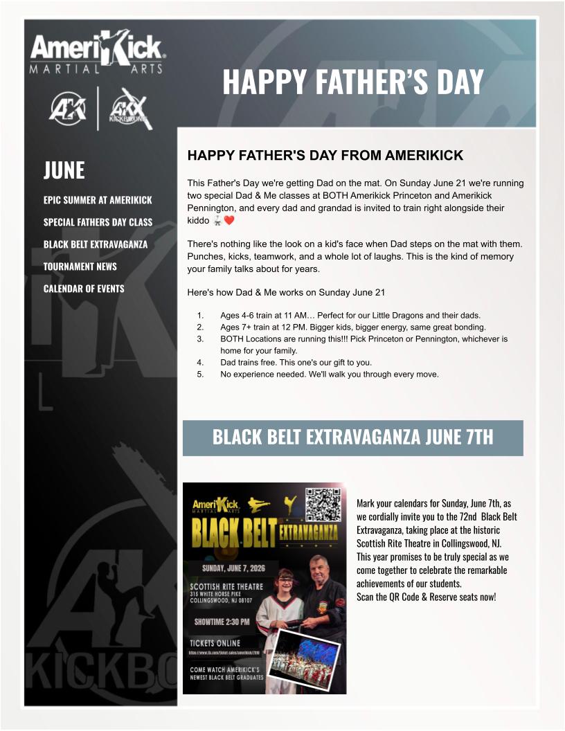 Amerikick June 2026 Newsletter — Father's Day & Black Belt Extravaganza