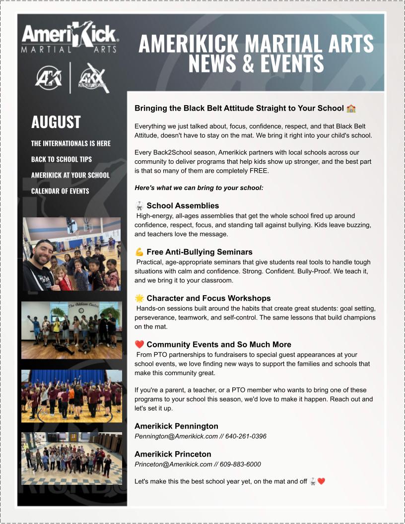 Amerikick August 2026 Newsletter — Amerikick at your school