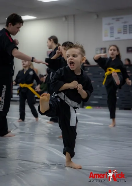 Little Dragons student executing crisp side kick